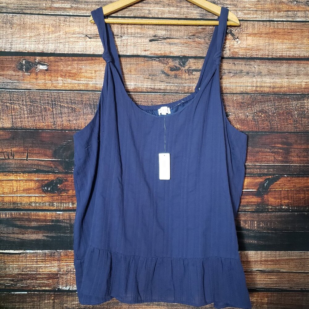 NWT Molly And Isadora Top 5X Navy Blue Lined Cotton Tank Top Adjustable Straps